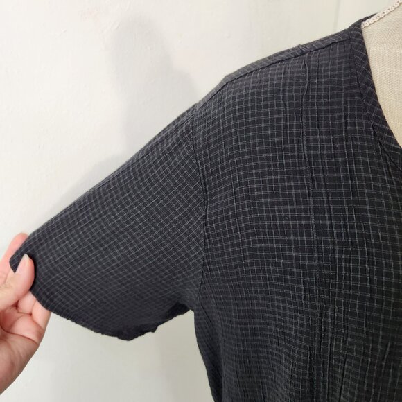 Flax Top Womens M Black Check Linen Textured Oversized Minimalist Lagenlook - Picture 3 of 11